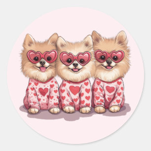 Valentines Day Pomeranian Dogs Classic Round Sticker