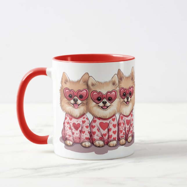 Valentines Day Pomeranian Dogs Mug (Left)