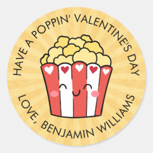 Valentines Day Popcorn Favors Treat Bags from name Classic Round Sticker
