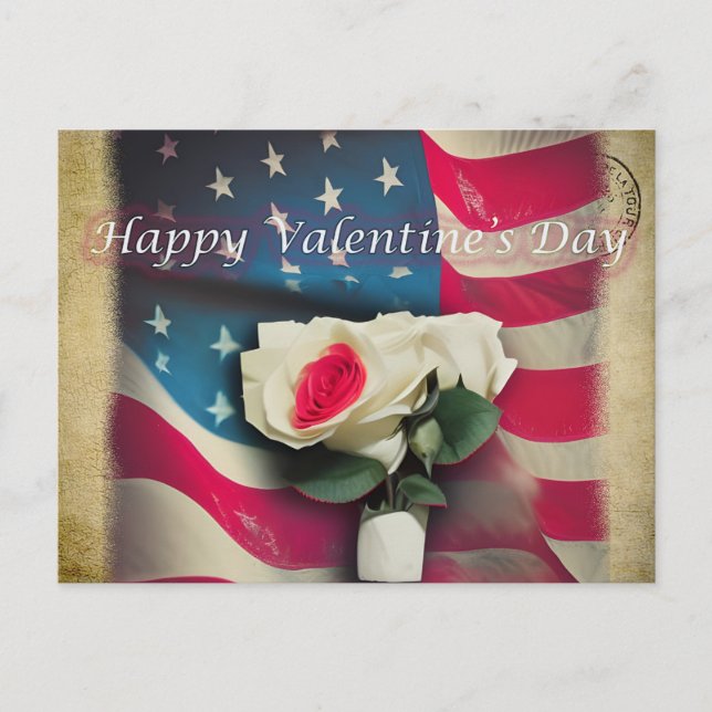 Valentine's Day Postcard for Patriots White Rose (Front)