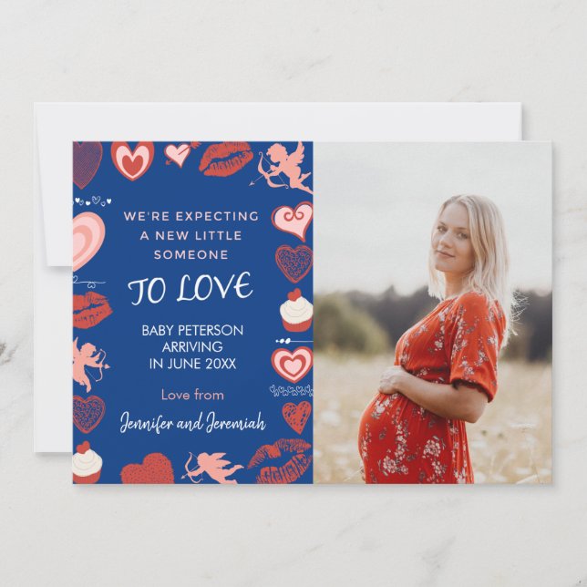 Valentines day pregnancy announcement cards blue  (Front)
