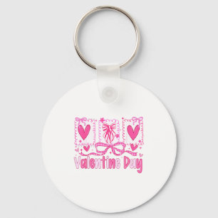 Valentines Day Preppy Hearts Coquette Bow Women Gi Key Ring