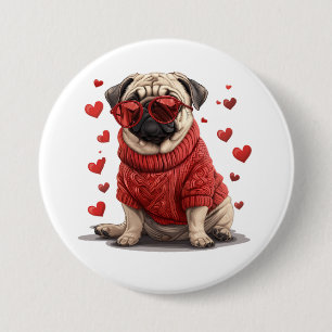 Valentines Day Pug Dog 7.5 Cm Round Badge
