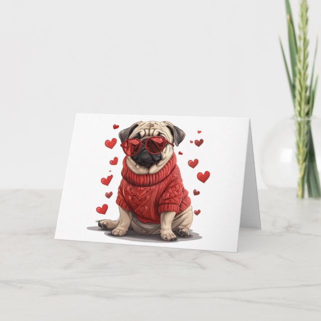 Valentines Day Pug Dog Holiday Card (Front)