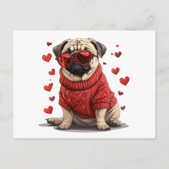 Valentines Day Pug Dog Postcard (Front)