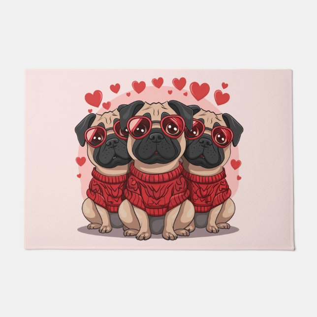 Valentines Day Pug Dogs Doormat (Front)