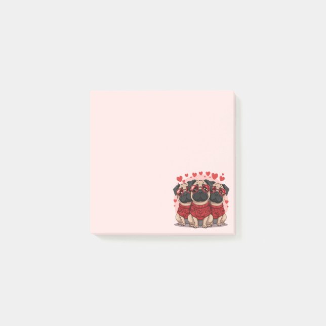 Valentines Day Pug Dogs Post-it Notes (Front)