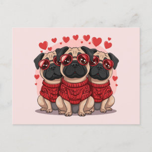 Valentines Day Pug Dogs Postcard