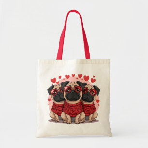 Valentines Day Pug Dogs Tote Bag