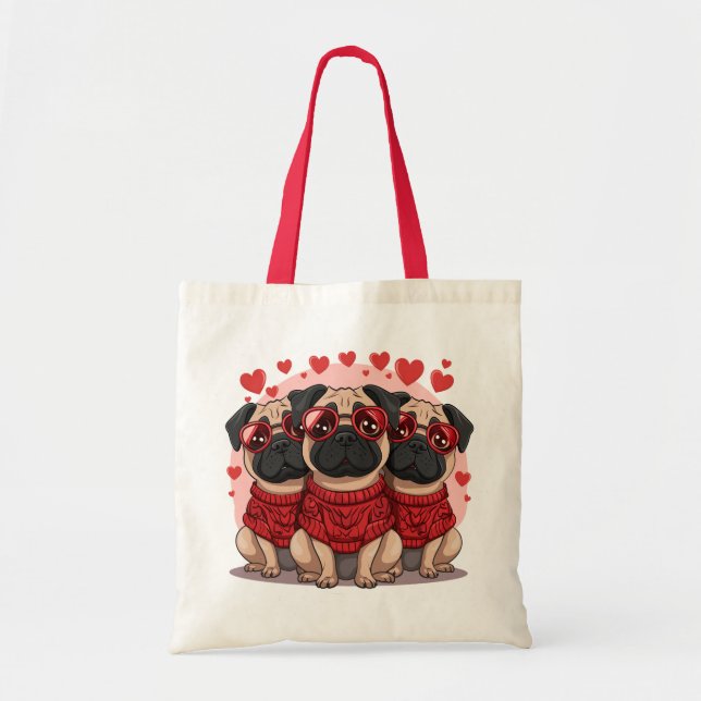 Valentines Day Pug Dogs Tote Bag (Front)