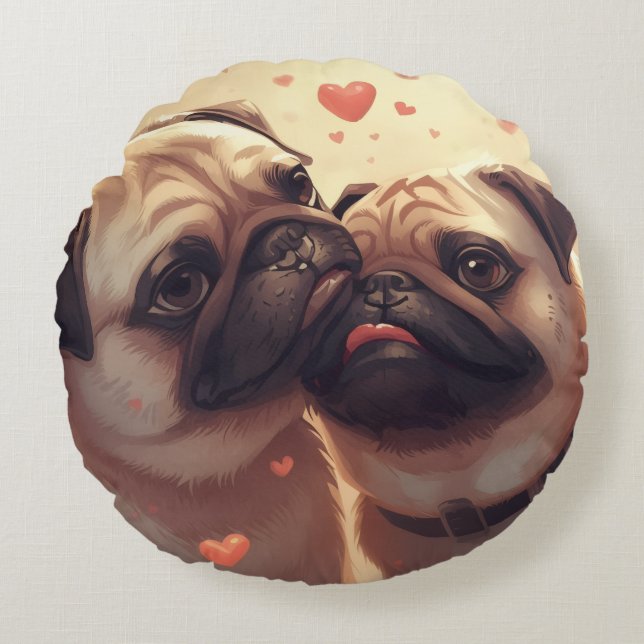 Valentine's Day Pug Love Round Pillow (Front)