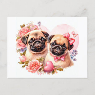 Valentines Day Pugs Postcard