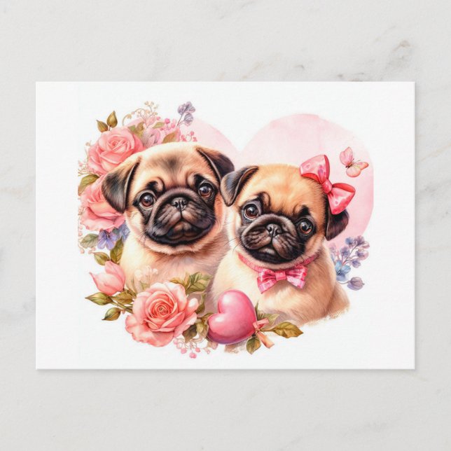 Valentines Day Pugs Postcard (Front)