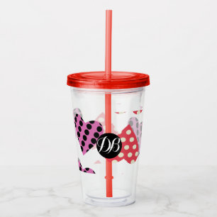 Valentines Day Punk Dotted Hearts Monogram Acrylic Tumbler