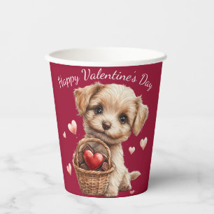 Valentine's Day Puppy Basket Red Heart Candy Paper Cups