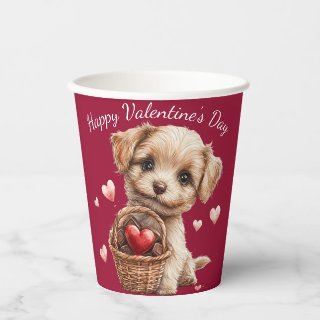 Valentine's Day Puppy Basket Red Heart Candy Paper Cups (Front)