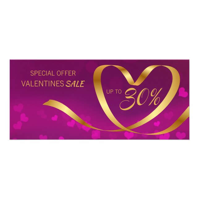 Valentine's Day Purple Gold Heart Ribbon Discount Rack Card (Front)