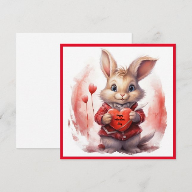 Valentine's Day Rabbit Flat Holiday Card (Front/Back)