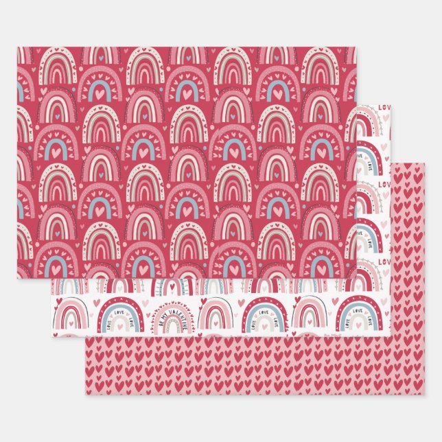 Valentines Day Rainbow and Hearts  Wrapping Paper Sheet (Set)