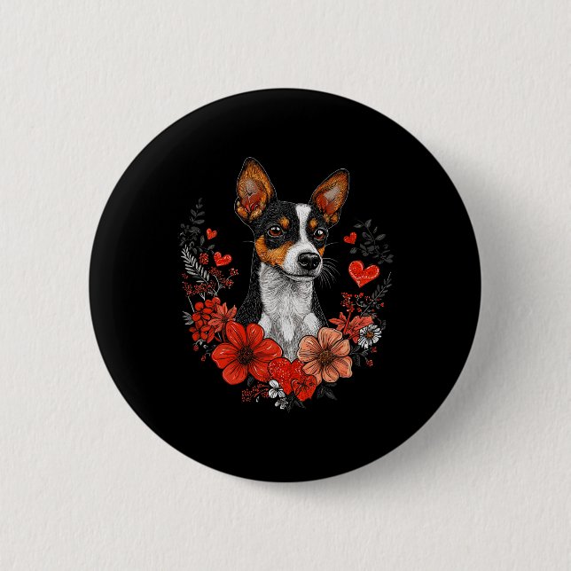 Valentine's Day Rat Terrier Dog  6 Cm Round Badge (Front)