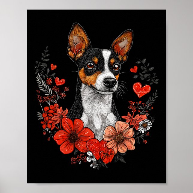 Valentine's Day Rat Terrier Dog  Poster (Front)