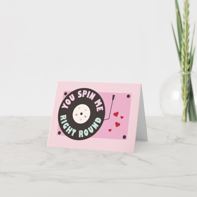 Valentine's Day Record Player Spin Me Round Card (Front)