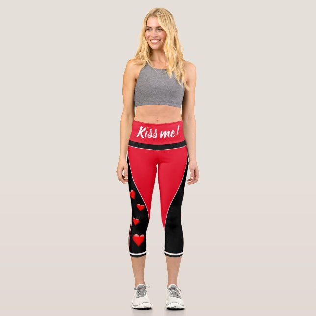 Valentines Day Red And Black High Waisted Capris (Front)