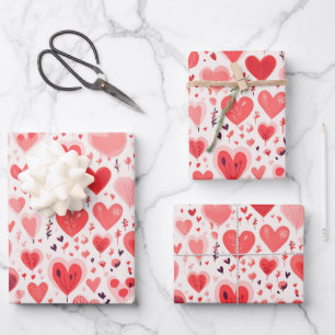 Valentine's Day Red and Pink Hearts Wrapping Paper Sheet