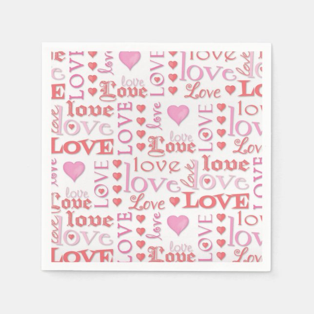 Valentine's Day Red and Pink Love Typography Napkin (Front)