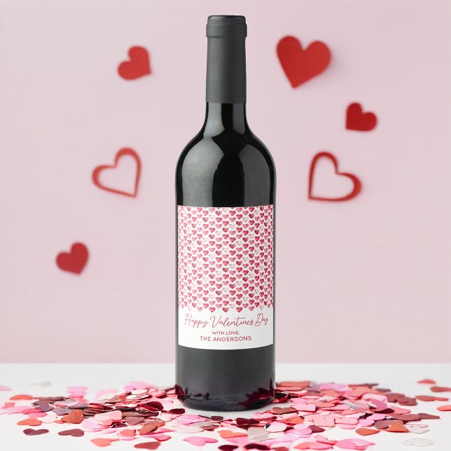 Valentine's Day Red and Pink Watercolor Hearts Wine Label (Creator Uploaded)