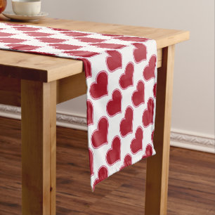Valentine's Day Red And White Heart Pattern Love Short Table Runner