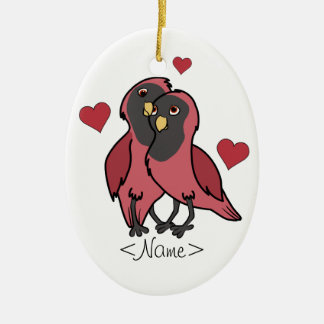 Valentine's Day Red & Black Love Birds with Hearts Ceramic Tree Decoration