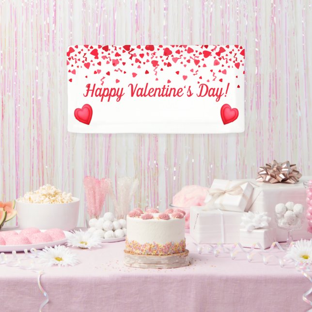 Valentine's Day Red Confetti Hearts Pattern Banner (Party)