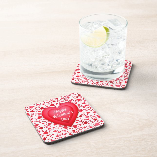 Valentine's Day Red Confetti Hearts Pattern Coaster (Right Side)