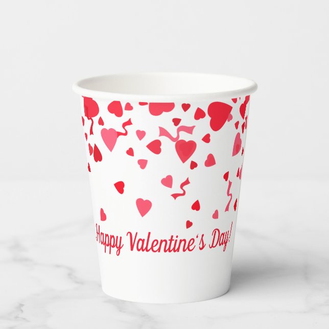 Valentine's Day Red Confetti Hearts Pattern Paper Cups (Back)