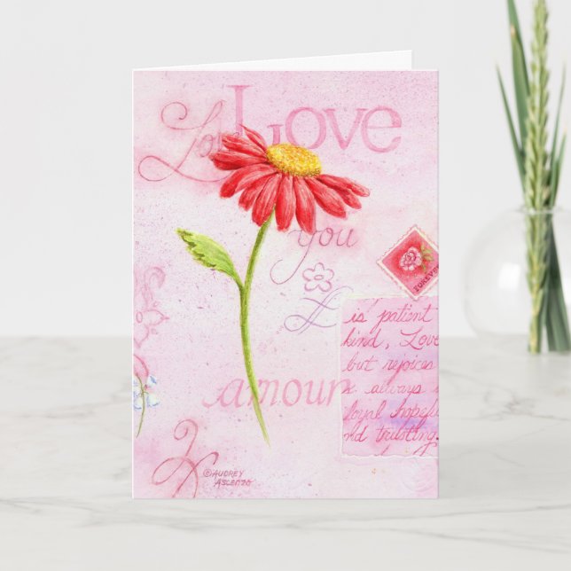 Valentine's Day Red Daisy with Love Card (Front)