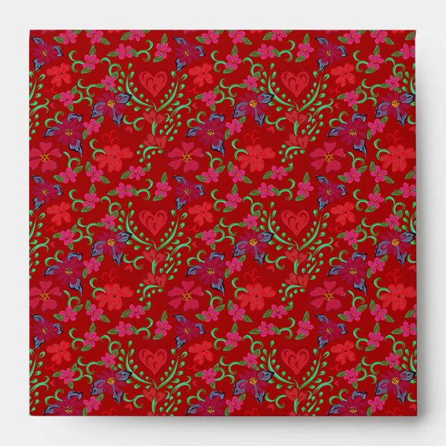 Valentine's Day Red Floral and Hearts Envelope (Front)