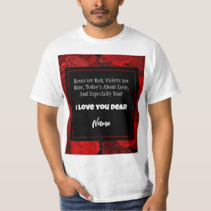 Valentine's Day Red Floral Frame Custom Text T-Shirt