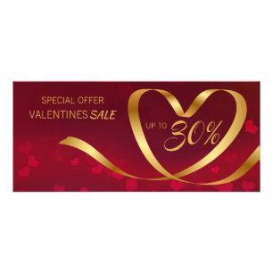Valentine's Day Red Gold Heart Ribbon Discount Rack Card
