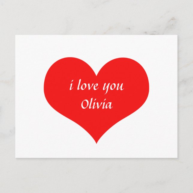 Valentine's Day Red Heart Cute Custom Name Text Postcard (Front)