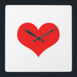 Valentine's Day Red Heart Cute White Custom Gift Square Wall Clock<br><div class="desc">Printed with big red heart pattern in solid white colour background.</div>