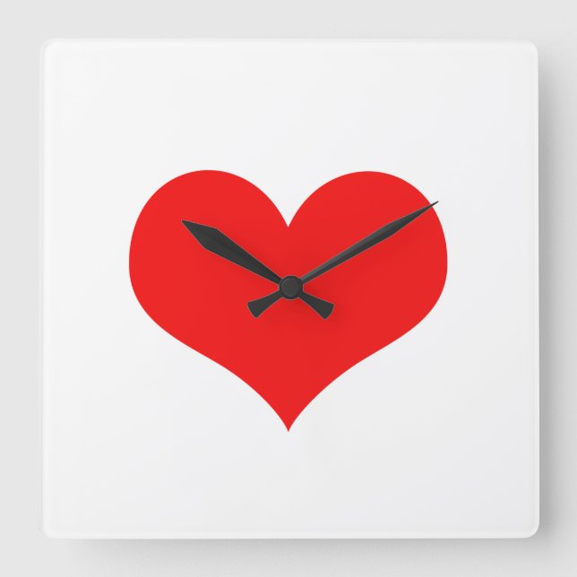 Valentine's Day Red Heart Cute White Custom Gift Square Wall Clock (Front)