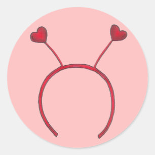 Valentine's Day Red Heart Headband Antennae Classic Round Sticker