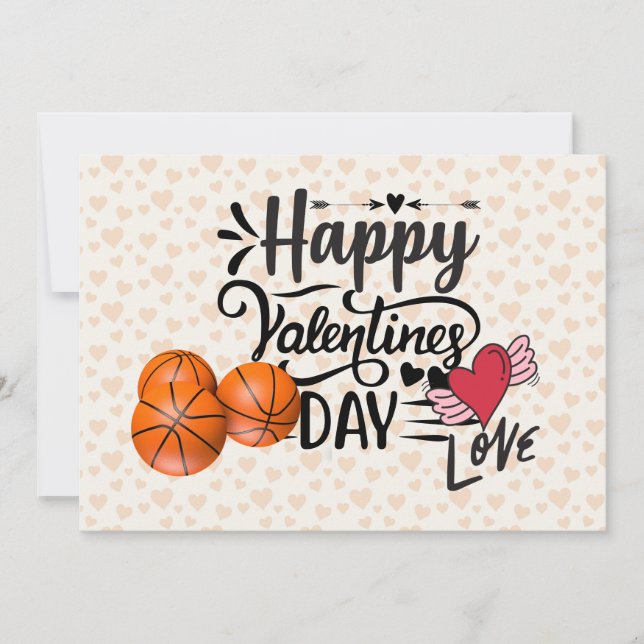 Valentine's Day Red heart love wing  basketballs  Holiday Card (Front)