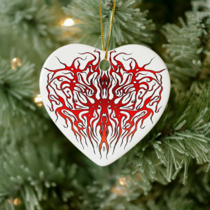Valentine's Day Red Heart Tribal Tattoo Ceramic Tree Decoration