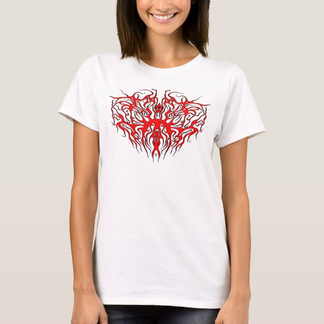 Valentine's Day Red Heart Tribal Tattoo T-Shirt (Front)