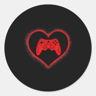 Valentines Day Red Heart Video Game Fun Love Gamer Classic Round Sticker