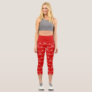 valentines day red hearts abstract capri leggings