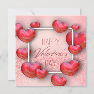 Valentine's Day Red Hearts Glitter - Card