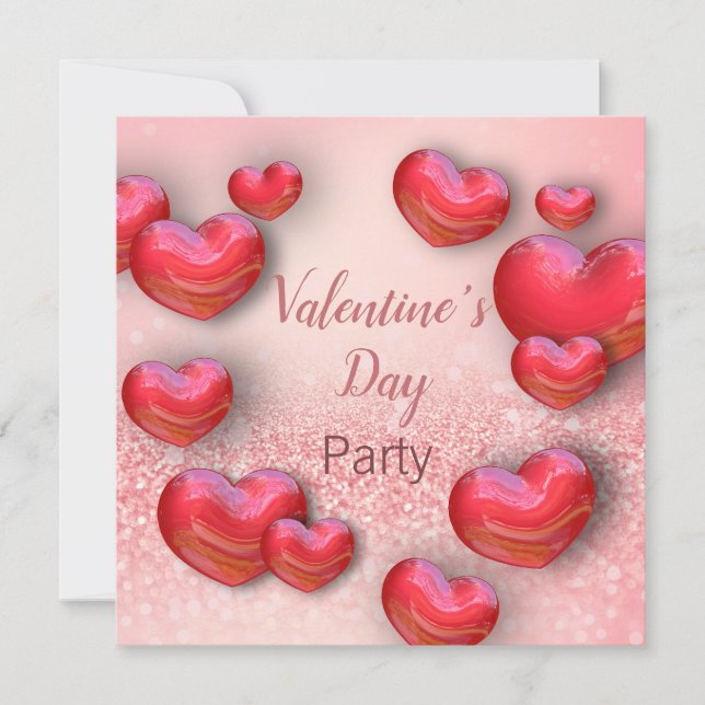Valentine's Day Red Hearts Glitter Party Invitation (Front)